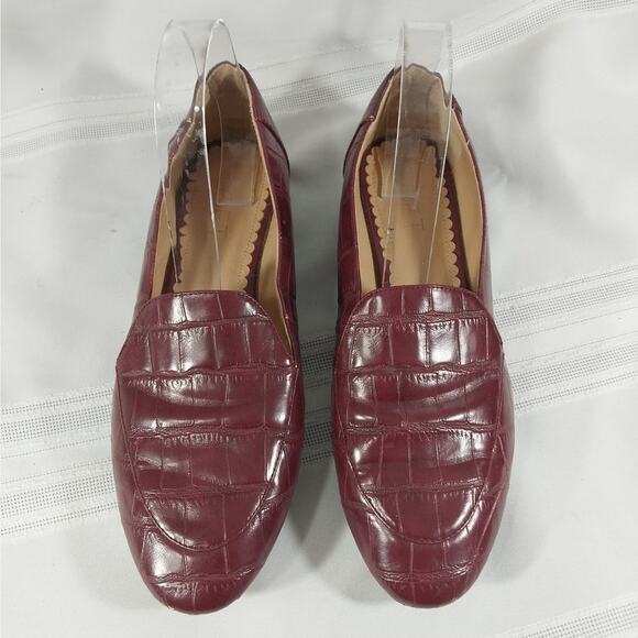 LOFT! BURGUNDY RED CROCODILE IMPRINT GENUINE LEATHER "FLATS", LOAFERS! SZ 8M - Picture 2 of 8